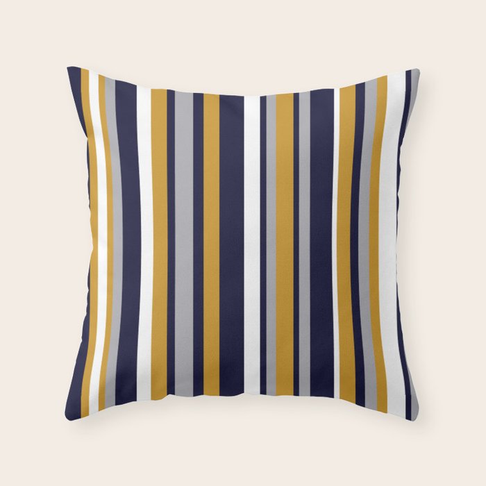Modern Stripes In Mustard Yellow, Navy Blue, Gray, And White. Minimalist Color Block Throw Pillow