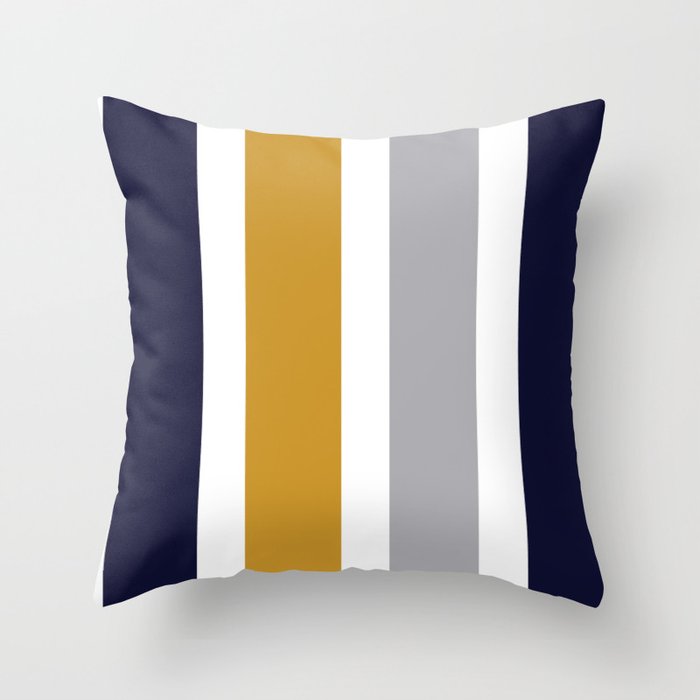 Quattro Stripe Minimalist Broad Stripe Color Block Pattern In Mustard Yellow, Navy Blue, Gray, White Throw Pillow