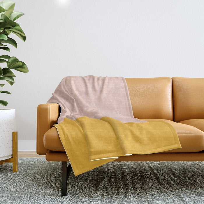 Blush Pink And Mustard Yellow Minimalist Color Block Throw Blanket