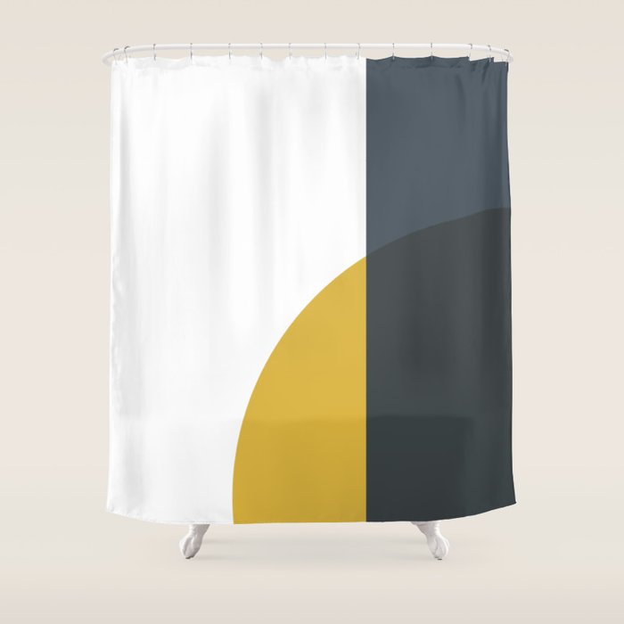 Minimalist Abstract Geometric In Mustard Yellow, Navy Blue, And White Shower Curtain