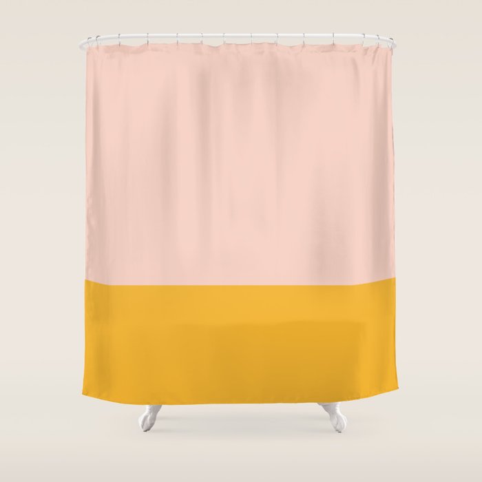 Blush Pink And Mustard Yellow Minimalist Color Block Shower Curtain