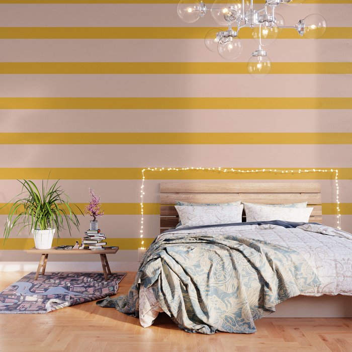 Blush Pink And Mustard Yellow Minimalist Color Block Wallpaper