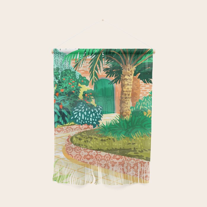 The House With The Green Door, Nature Architecture Painting, Places Stay At Home Tropical Villa Wall Hanging