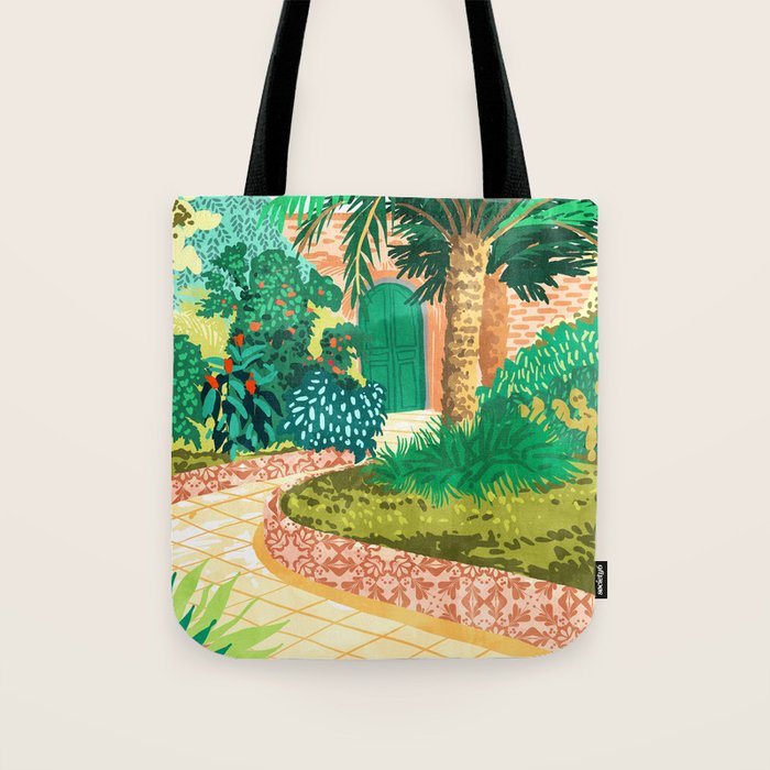 The House With The Green Door, Nature Architecture Painting, Places Stay At Home Tropical Villa Tote Bag