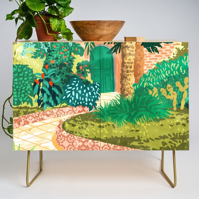 The House With The Green Door, Nature Architecture Painting, Places Stay At Home Tropical Villa Credenza
