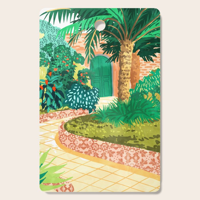 The House With The Green Door, Nature Architecture Painting, Places Stay At Home Tropical Villa Cutting Board