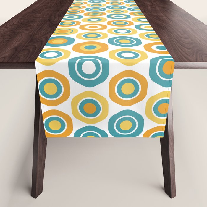 Buttons - Geometric Pattern In Turquoise, Orange, Yellow, And White Table Runner