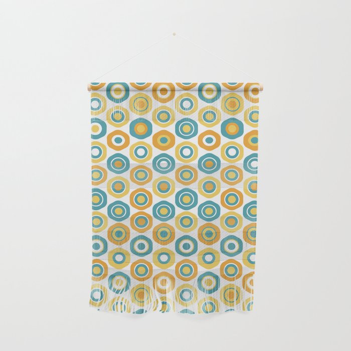 Buttons - Geometric Pattern In Turquoise, Orange, Yellow, And White Wall Hanging