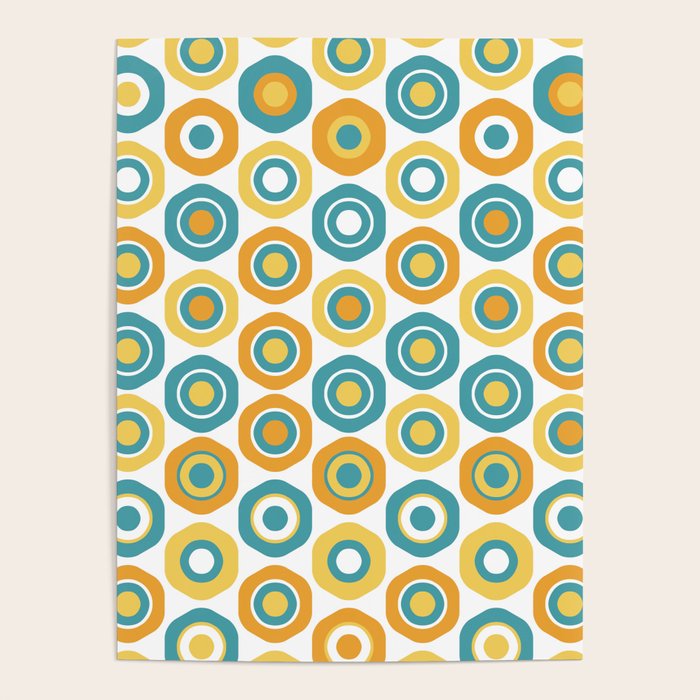 Buttons - Geometric Pattern In Turquoise, Orange, Yellow, And White Poster