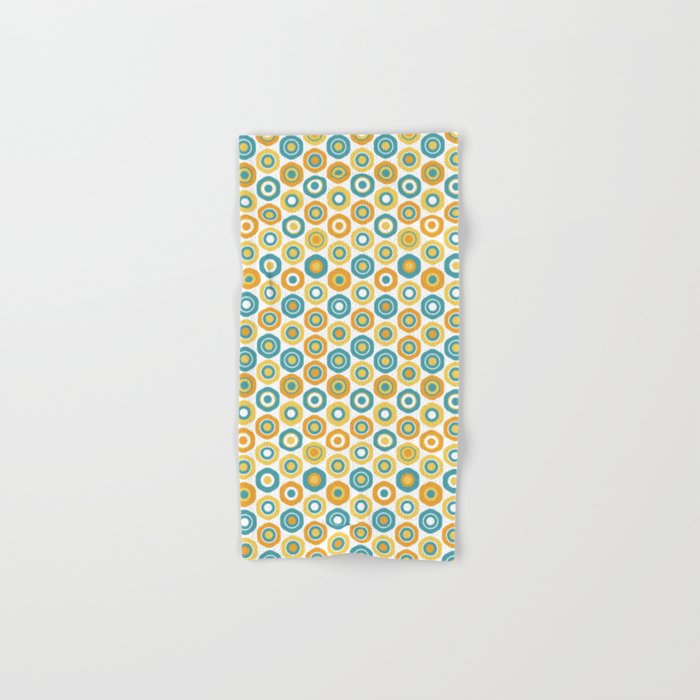 Buttons - Geometric Pattern In Turquoise, Orange, Yellow, And White Bath Towel