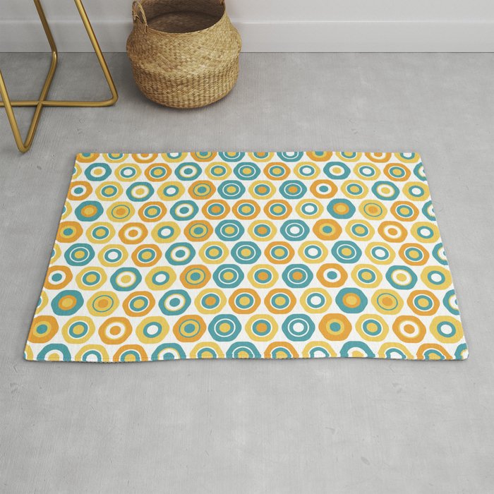 Buttons - Geometric Pattern In Turquoise, Orange, Yellow, And White Rug