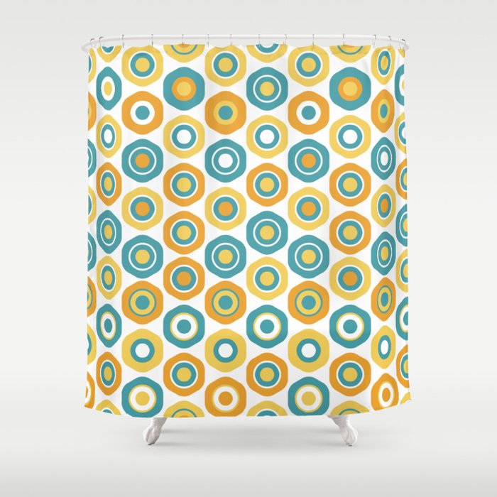 Buttons - Geometric Pattern In Turquoise, Orange, Yellow, And White Shower Curtain