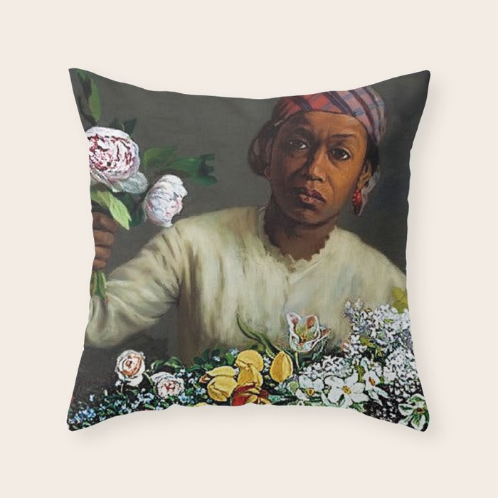 African American Masterpiece 'Young Woman With Peonies' By Frederic Bazille Throw Pillow