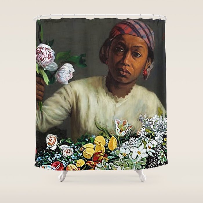 African American Masterpiece 'Young Woman With Peonies' By Frederic Bazille Shower Curtain
