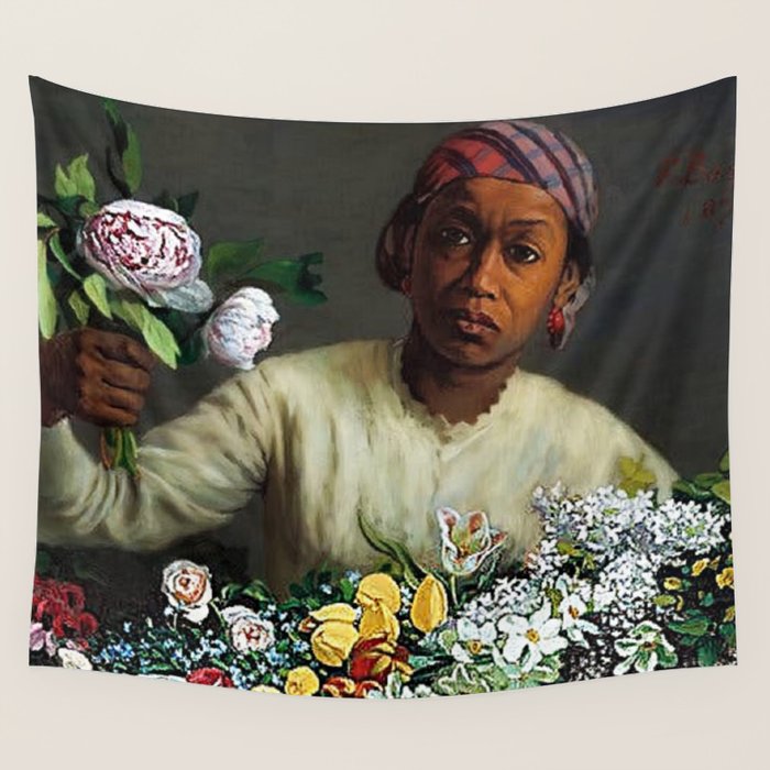 African American Masterpiece 'Young Woman With Peonies' By Frederic Bazille Wall Tapestry