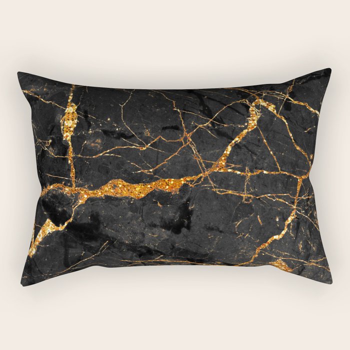 Black Malachite Marble With Gold Veins Rectangular Pillow