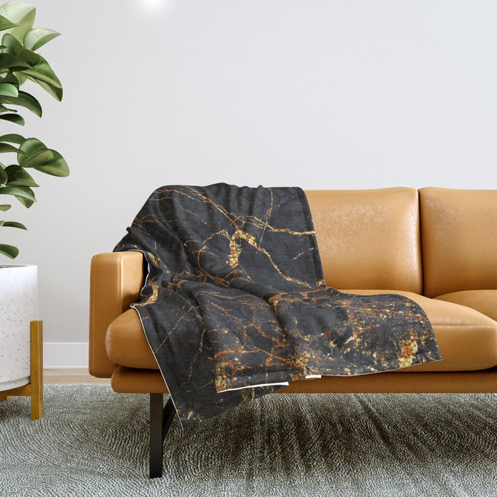 Black Malachite Marble With Gold Veins Throw Blanket