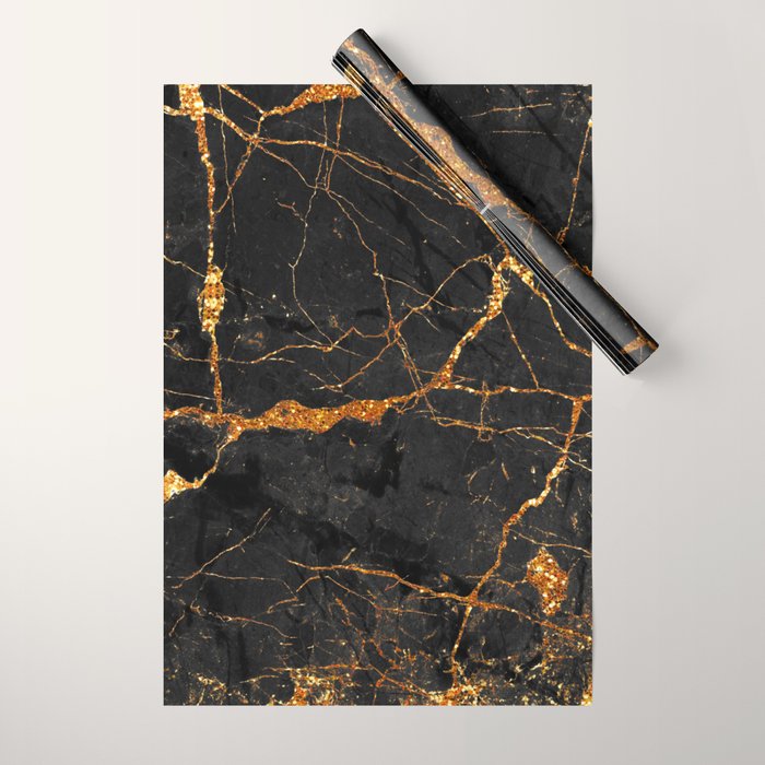 Black Malachite Marble With Gold Veins Wrapping Paper