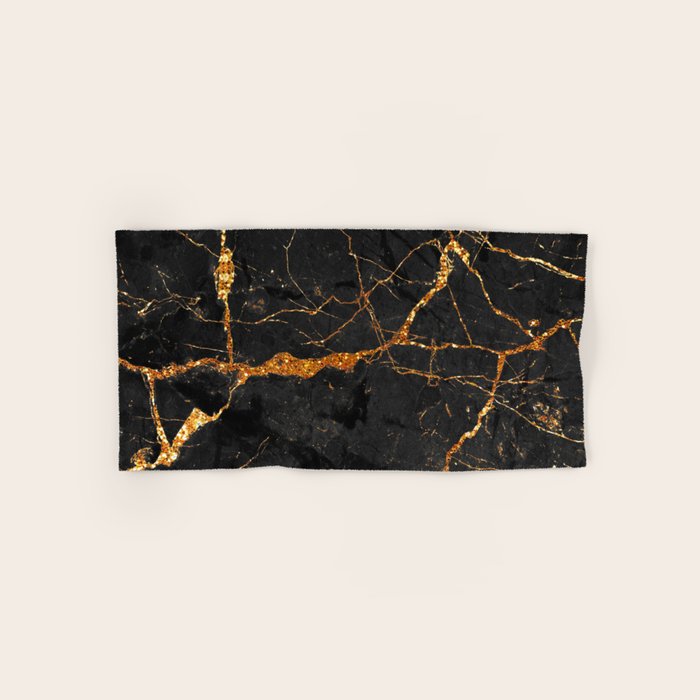 Black Malachite Marble With Gold Veins Bath Towel