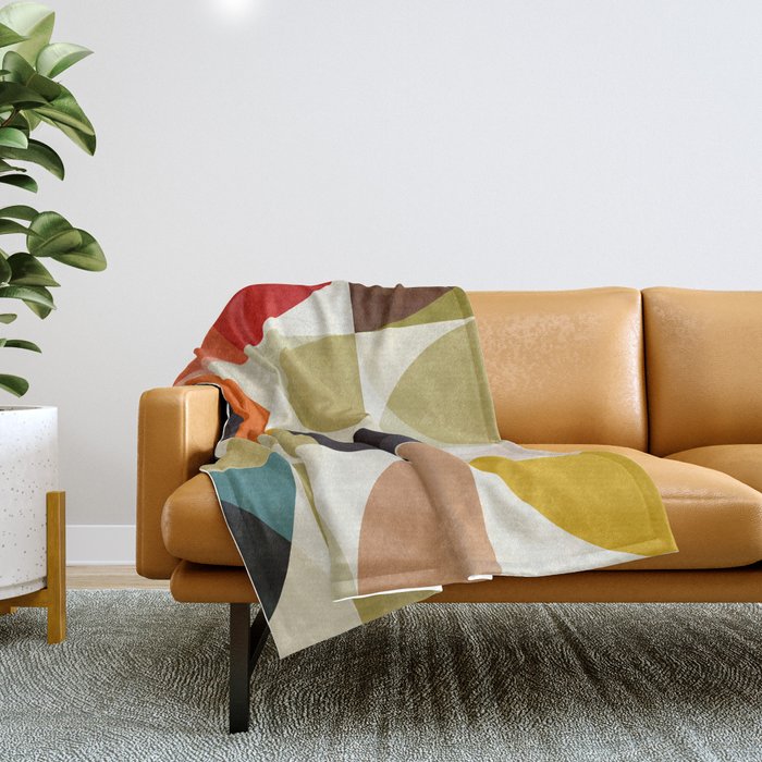 Mid Century Color Geometry Shapes Throw Blanket