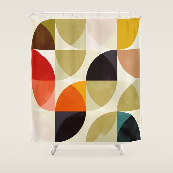Mid Century Color Geometry Shapes Shower Curtain
