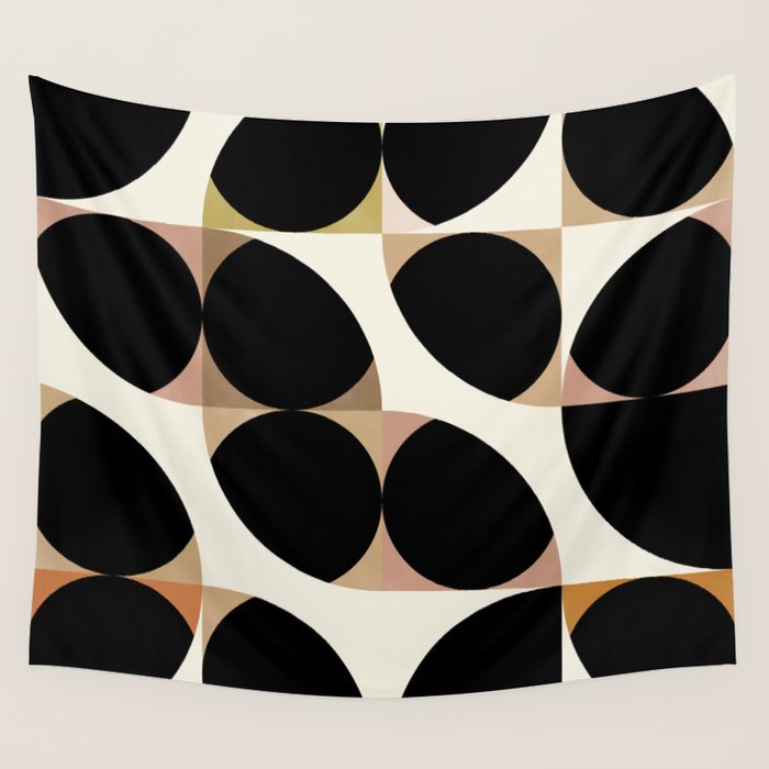 Mid Century Black Geometric Shapes Wall Tapestry