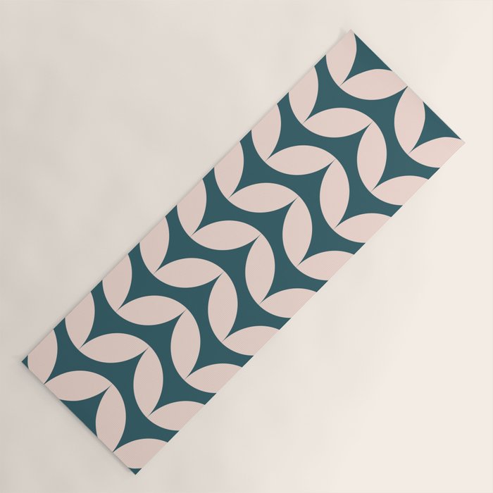 Geometric Leaf Shapes In Teal And Blush Yoga Mat
