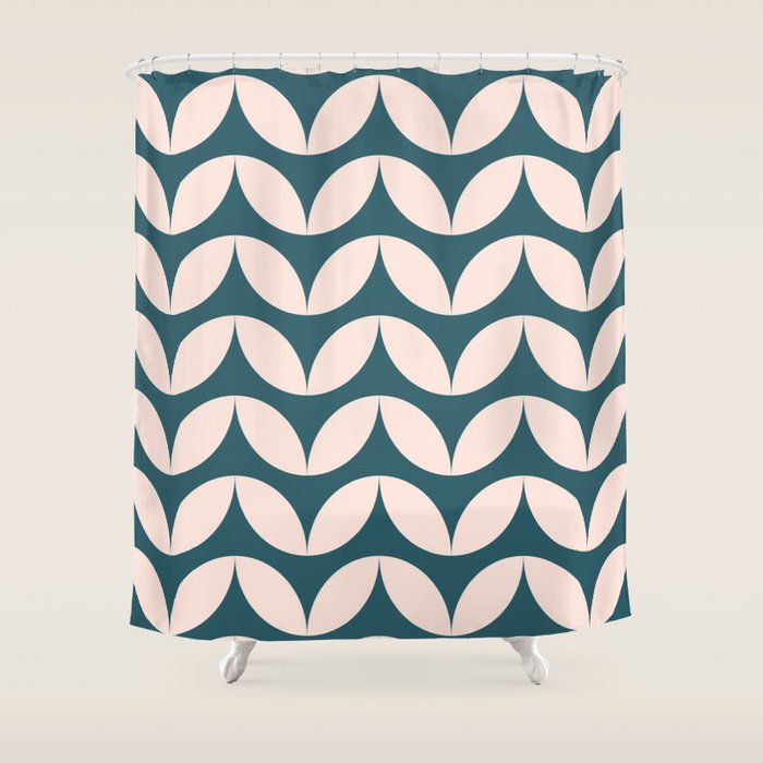 Geometric Leaf Shapes In Teal And Blush Shower Curtain