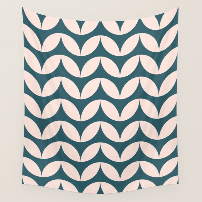 Geometric Leaf Shapes In Teal And Blush Wall Tapestry