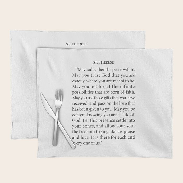 St. Therese Quote, May Today There Be Peace, Placemat