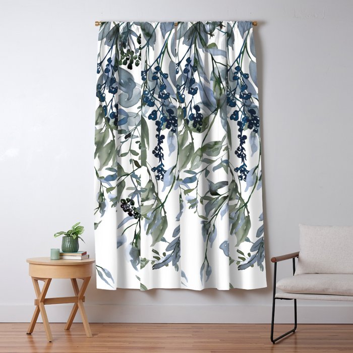 Watercolor Leaves Floral Prints Window Curtain