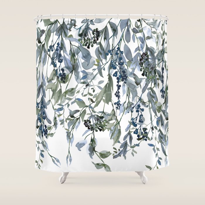 Watercolor Leaves Floral Prints Shower Curtain