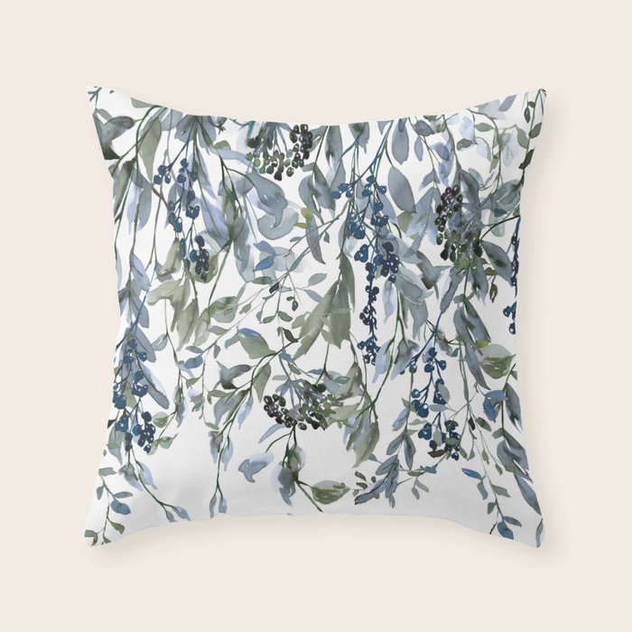 Watercolor Leaves Floral Prints Throw Pillow