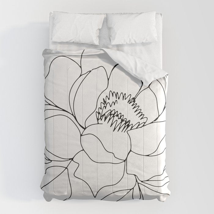 Minimal, Line Art, Floral Prints, Drawing Comforter