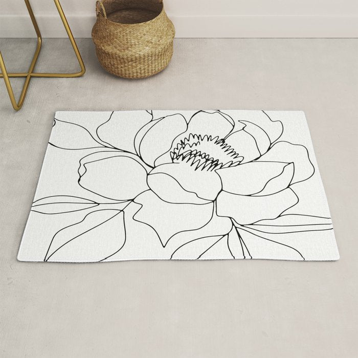 Minimal, Line Art, Floral Prints, Drawing Rug