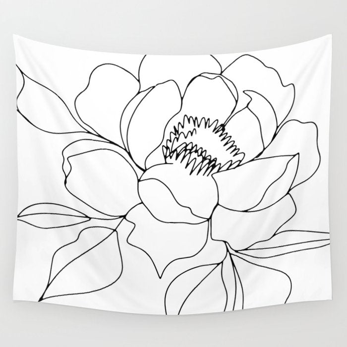 Minimal, Line Art, Floral Prints, Drawing Wall Tapestry