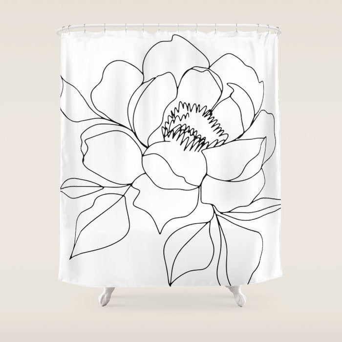 Minimal, Line Art, Floral Prints, Drawing Shower Curtain