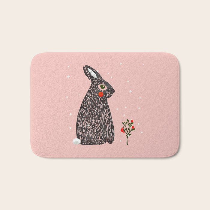 Christmas Rabbit - Illustration Bath Mat