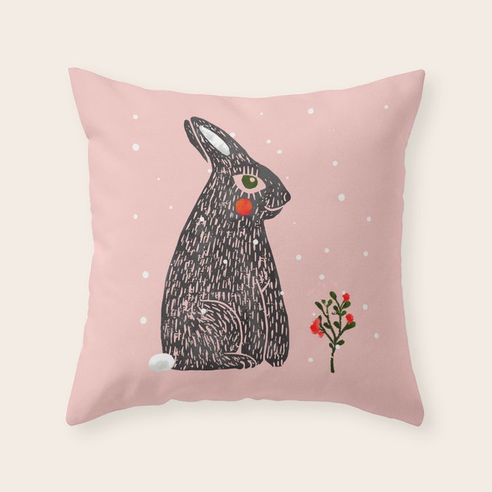 Christmas Rabbit - Illustration Throw Pillow