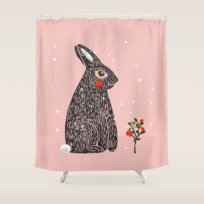 Christmas Rabbit - Illustration Shower Curtain