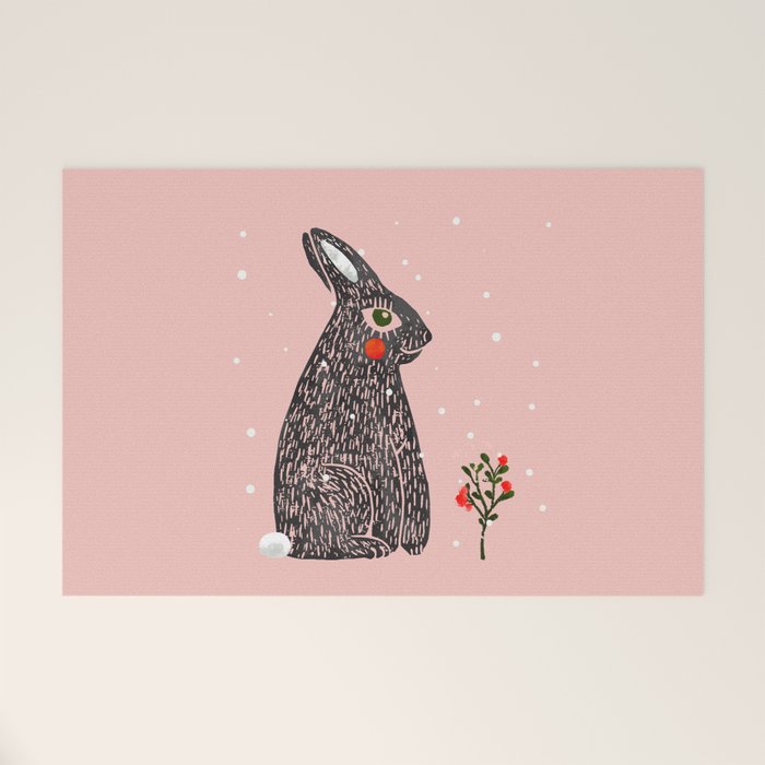 Christmas Rabbit - Illustration Welcome Mat