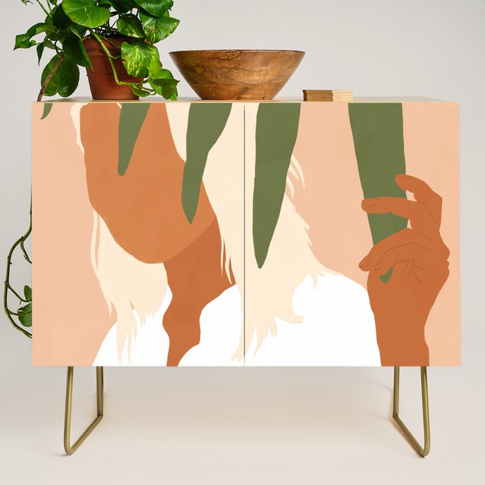 Musafir | Traveler Feminism Woman Of Color In White Shirt | Palm Tropical Minimal Bohemian Fashion  Credenza