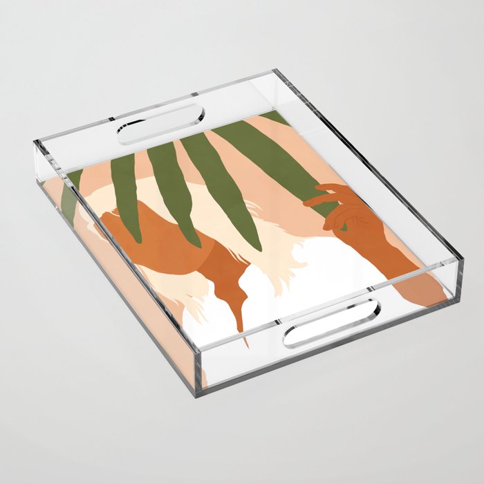 Musafir | Traveler Feminism Woman Of Color In White Shirt | Palm Tropical Minimal Bohemian Fashion  Acrylic Tray