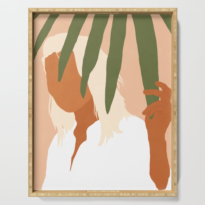 Musafir | Traveler Feminism Woman Of Color In White Shirt | Palm Tropical Minimal Bohemian Fashion  Serving Tray