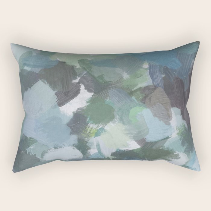 Escaping Reality - Mint Aqua Navy Indigo Sage Lime Green Abstract Nature Painting, Modern Leaves Sky Rectangular Pillow