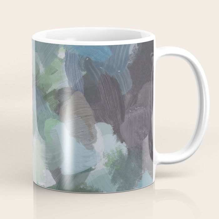 Escaping Reality - Mint Aqua Navy Indigo Sage Lime Green Abstract Nature Painting, Modern Leaves Sky Coffee Mug