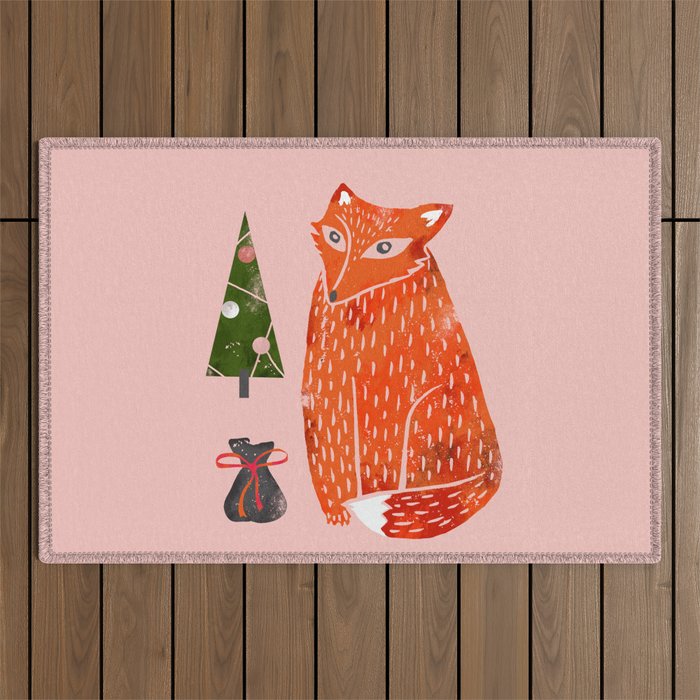 Christmas Fox - Illustration Outdoor Rug