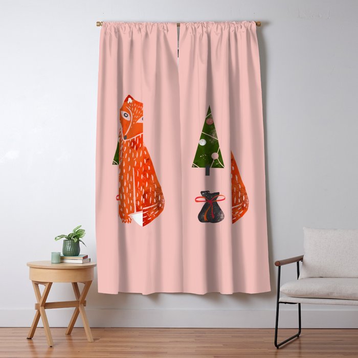 Christmas Fox - Illustration Window Curtain