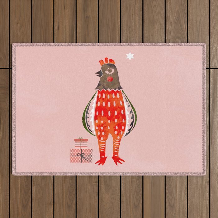 Christmas Chicken - Illustration Outdoor Rug