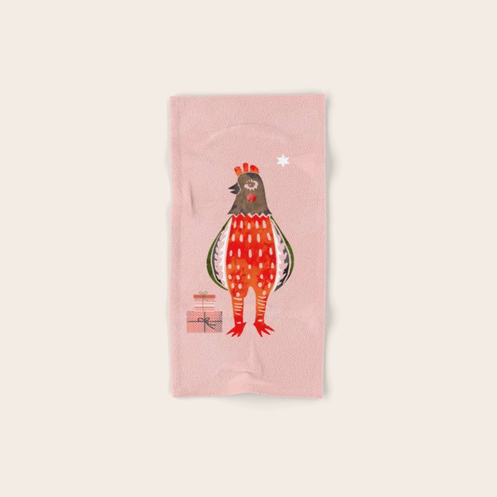 Christmas Chicken - Illustration Bath Towel